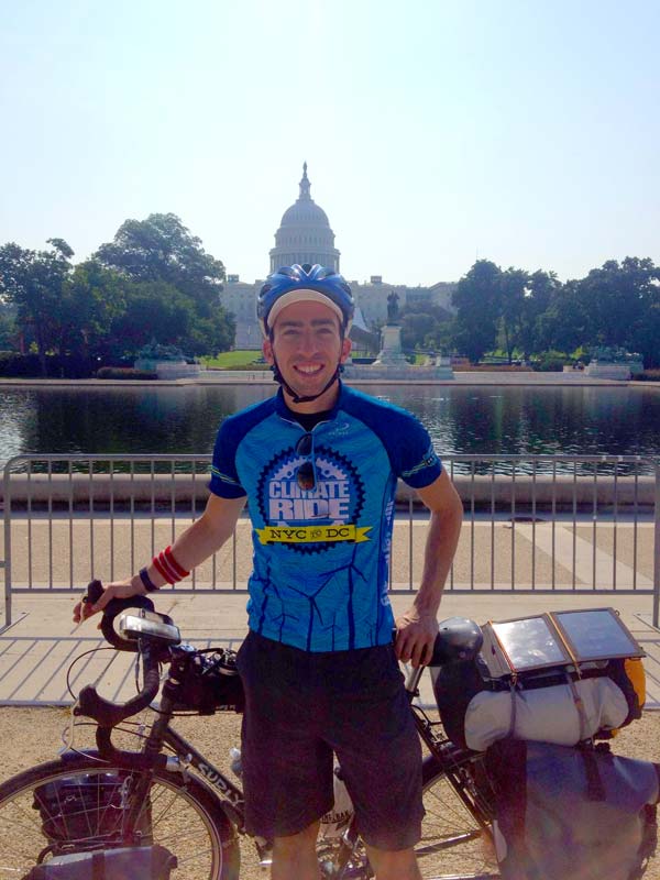 Josh leaving Washington, DC on bike.