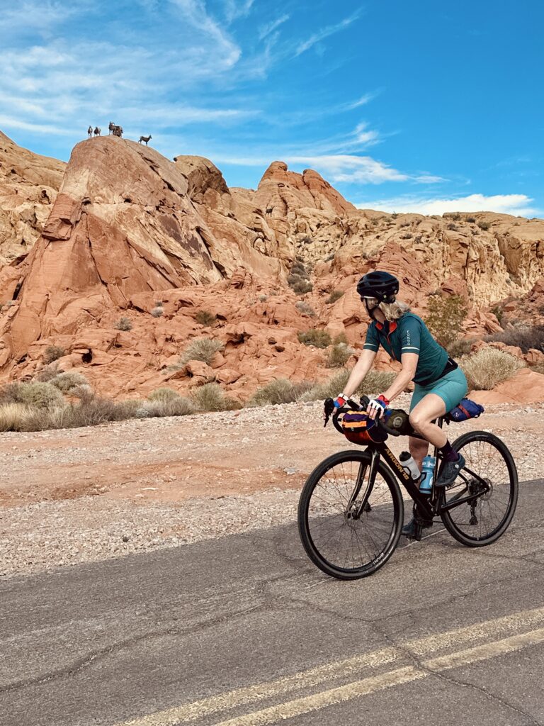 Woman cycling in Valley of Fire